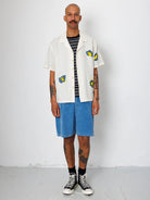 Relaxed Soft Collar Shirt- Embroidered Flower Ecru Folk Shirts