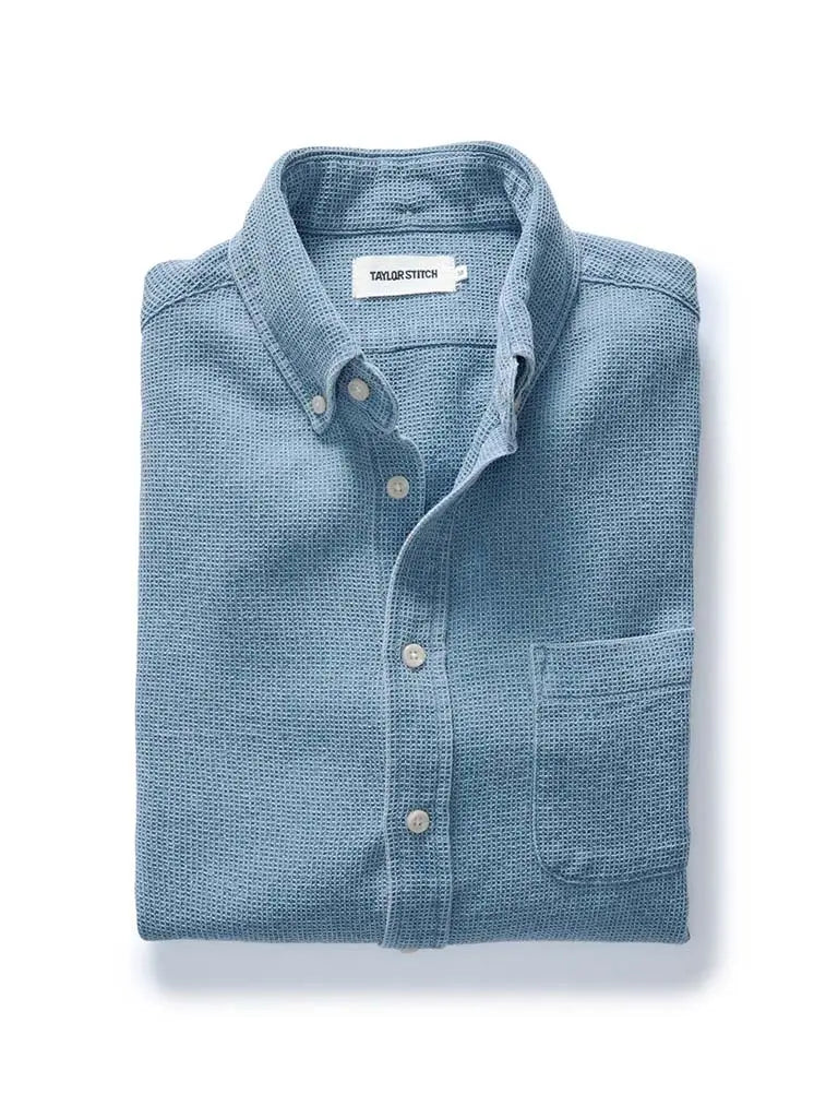 トップス washed indigo cotton waffle maoshirt The Jack Button Down Shirt in Rinsed Indigo Waffle
