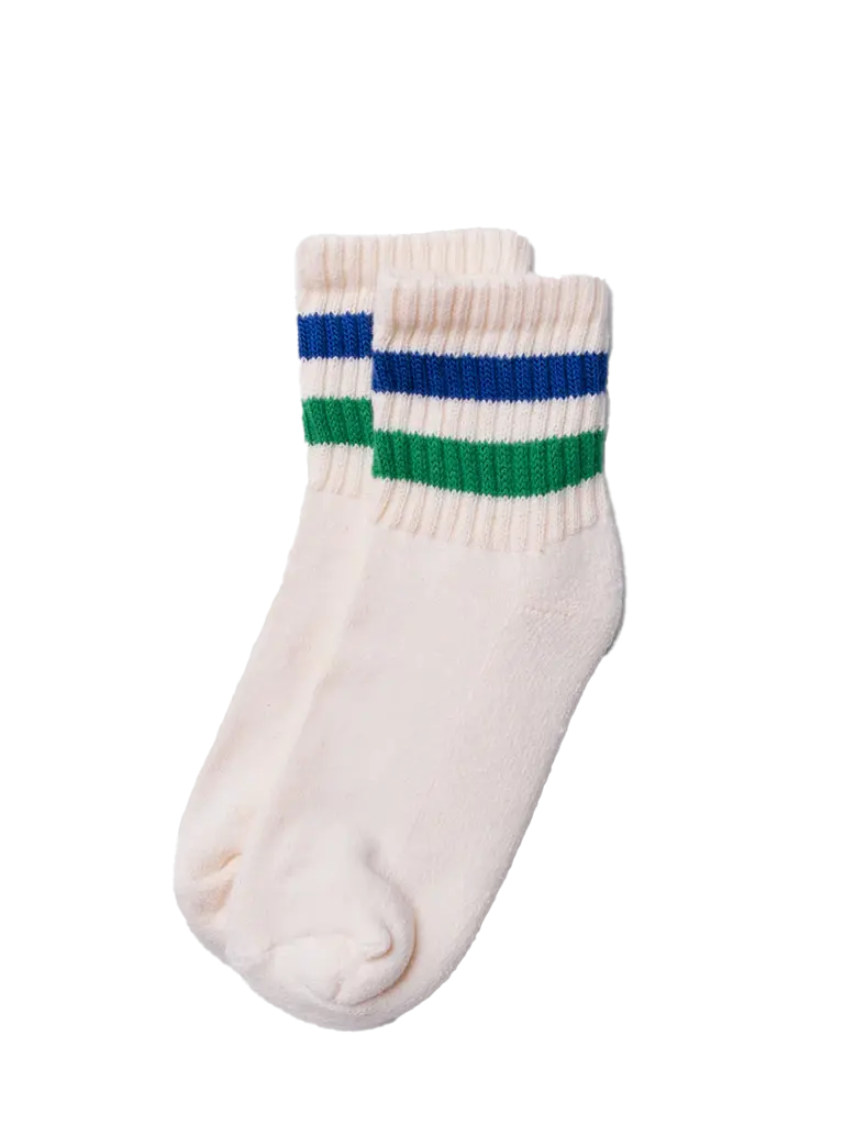 Retro Stripe Quarter Crew Sock- Kelly Green/Royal American Trench