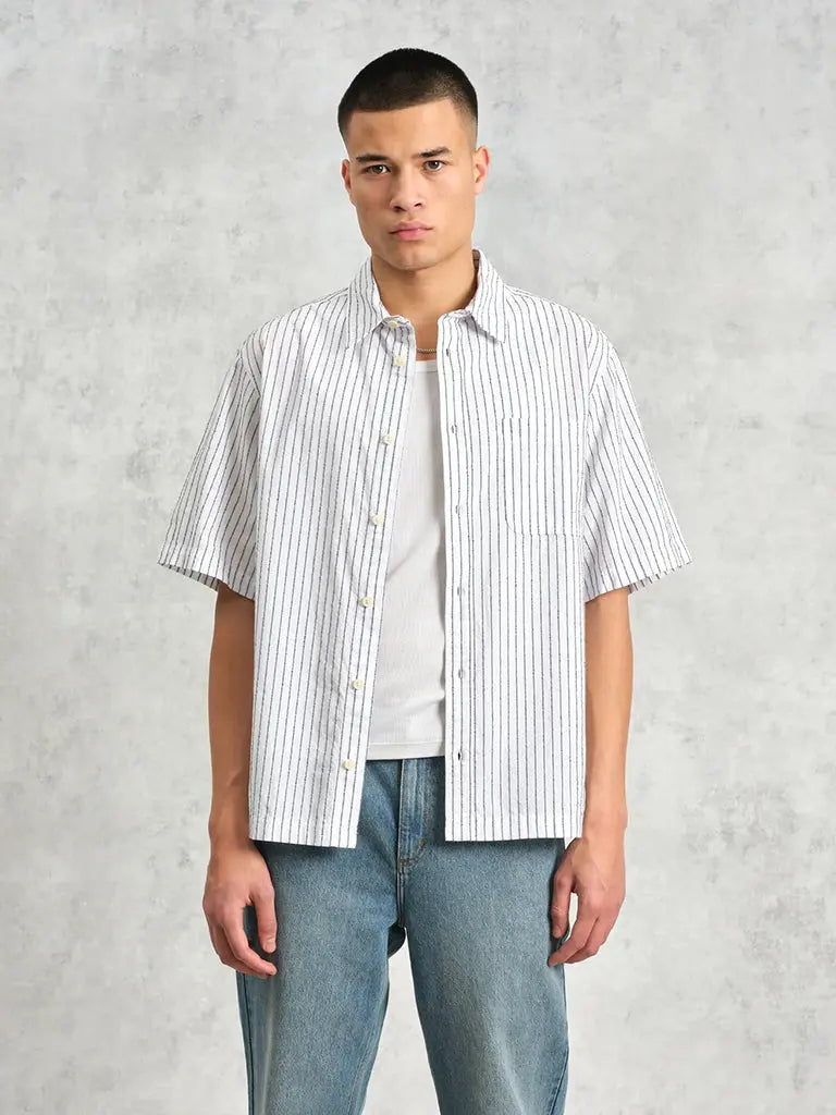 Kew Short Sleeve Shirt- White Stripe Wax London