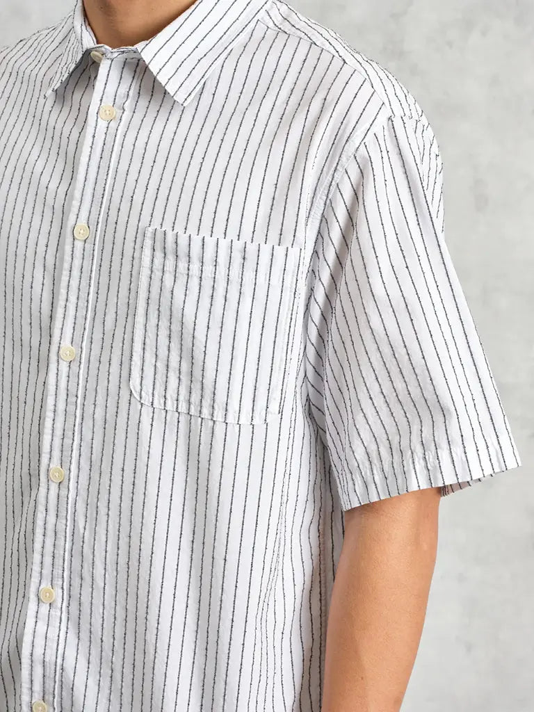 Kew Short Sleeve Shirt- White Stripe Wax London