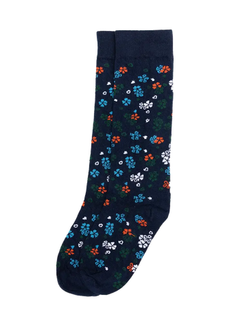 Floral Crew Sock- Navy American Trench