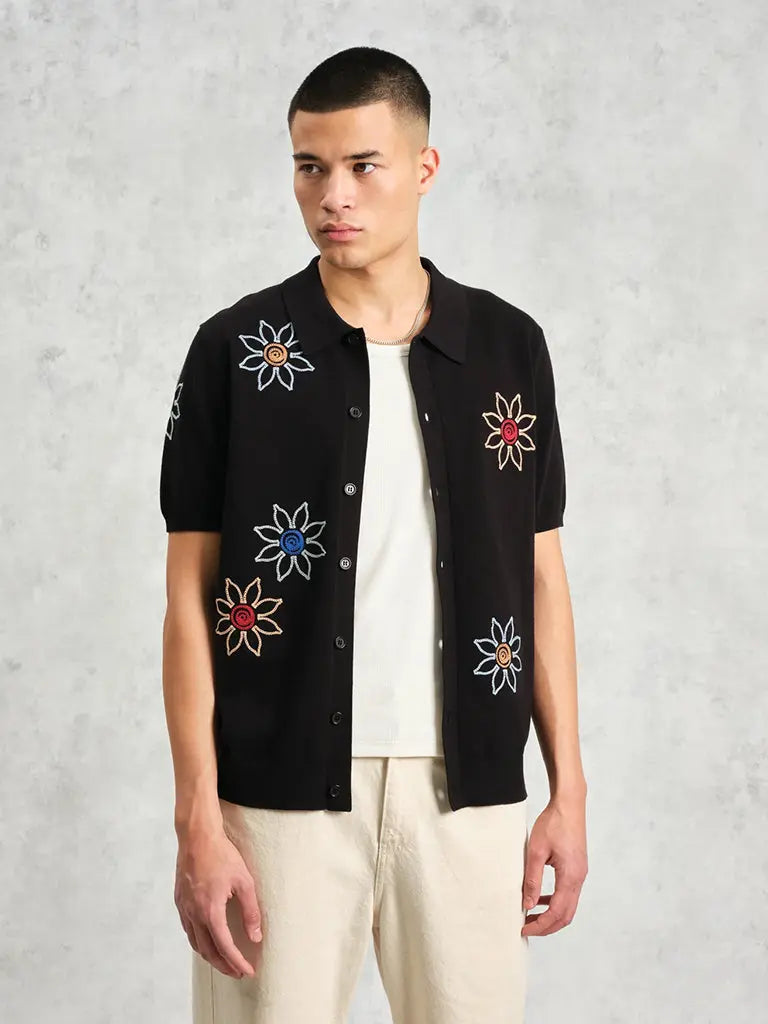 Tellaro Short Sleeve- Black Embroidery Wax London