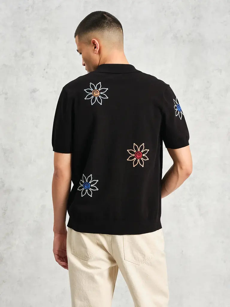 Tellaro Short Sleeve- Black Embroidery Wax London