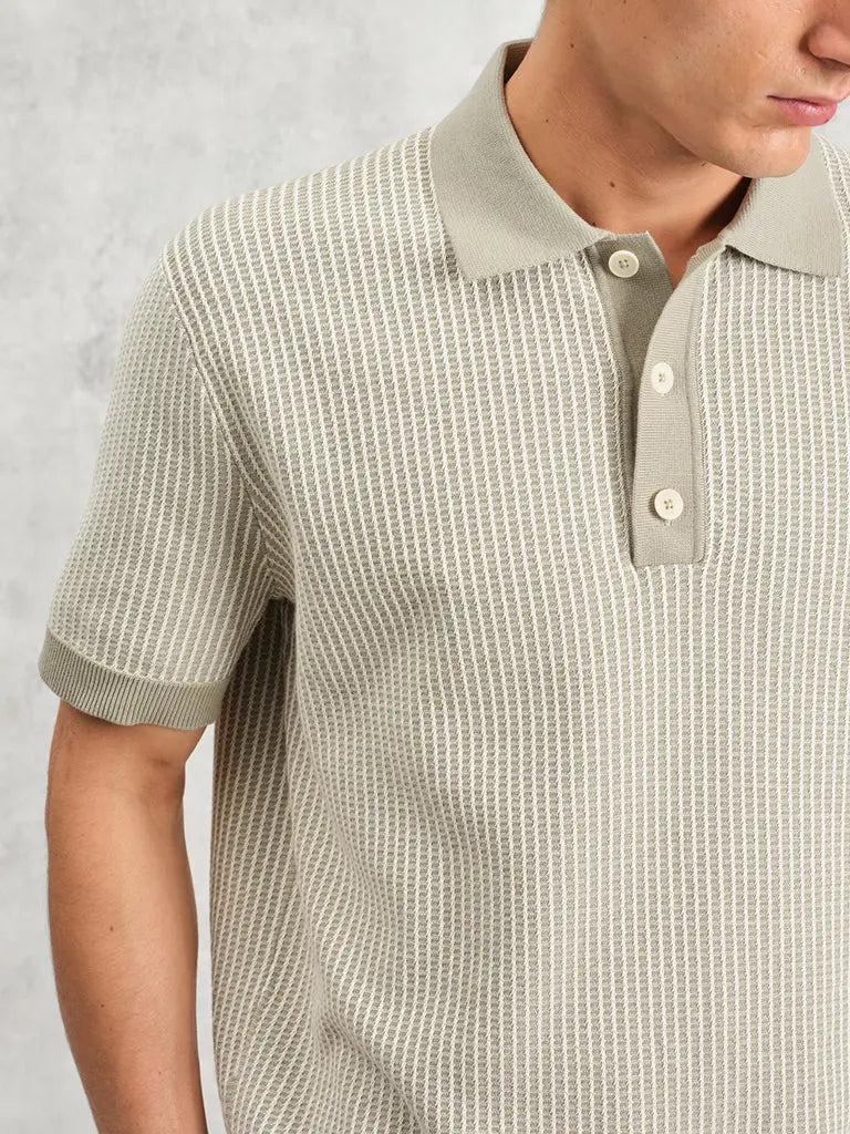 Turin Knit Polo- Light Khaki Wax London