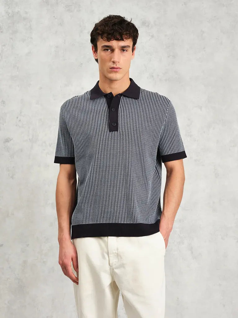 Turin Knit Polo- Navy Wax London