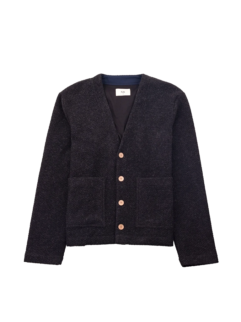 Pocket Cardigan- Charcoal Wool Folk Sweaters