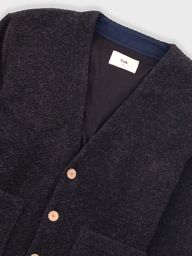 Pocket Cardigan- Charcoal Wool Folk Sweaters