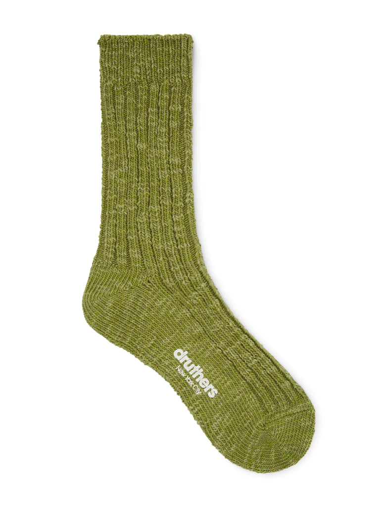 Organic Cotton Ribbed Slub Crew Socks- Olive